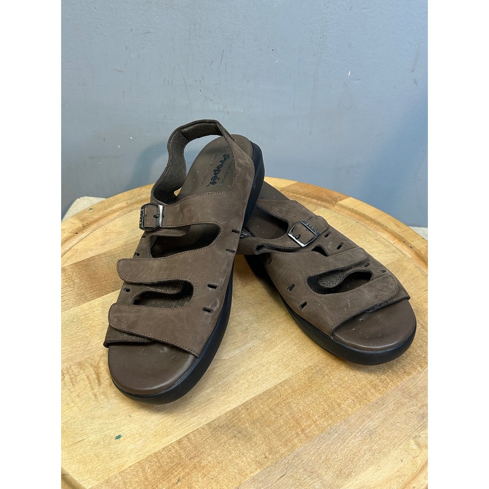 Propet Sandals Womens 11 Wide Brown Leather Woody W0001 Air Cell Cushion Strappy